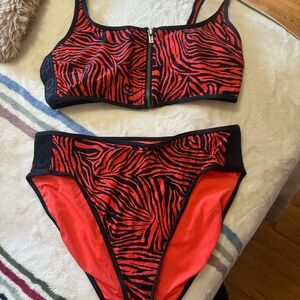 Michael Kors Zebra Print Red and Black Women's toe piece swim suit